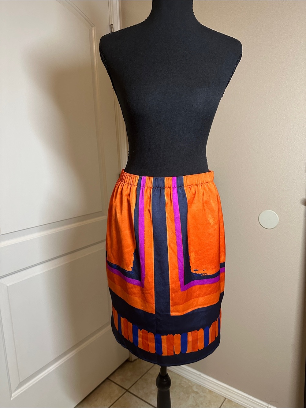 Ann Taylor Orange Printed Mini Skirt with Navy & Purple Accents